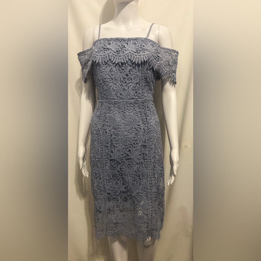 J.O.A M Blue Floral Lace Midi Dress Whimsical Cottagecore Elegant Wedding Boho